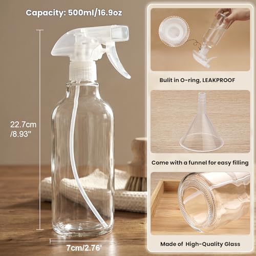 Glass Spray Bottles 16.9oz - Adjustable Mist/Stream, 2-Pack