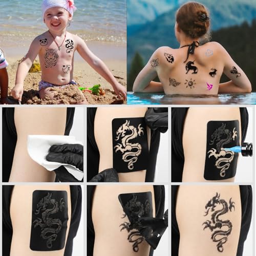 302pcs Temporary Tattoo Stencils, 12 Sheets Henna Tattoo Stencil Kit for Women and Man Face Body Paint Reusable Glitter Tattoo Stencils Pack Party Favor Supplies