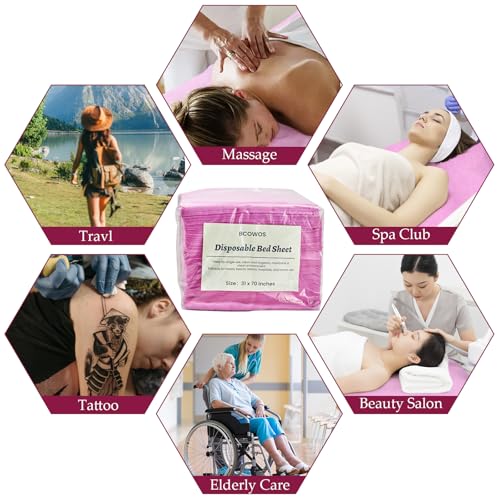 50 PCS Massage Table Sheets Pink - 31'' x 70'' Disposable Bed Covers for Spa and Salon - Soft and Hygienic Disposable Sheets for Professional Use, Ideal for Massage Therapy Tables