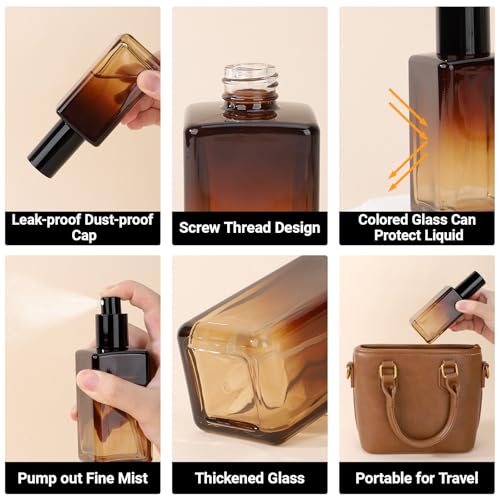 Segbeauty 3.4oz Empty Amber Glass Spray Bottle Refillable Travel Perfume Bottles, 4pcs Fine Mist Large Travel Spray Bottle for Hair, 100ml Sample Glass Atomizer Perfume Refill Bottles for Toiletries