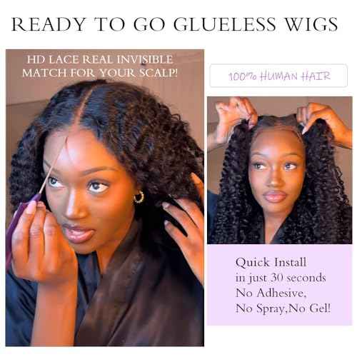 7x6 Burmese Curly Glueless Wigs Human Hair Pre Plucked Pre Cut 250% Density Drawstring Wig Human Hair 7x6 HD Lace Front Wigs Human Hair for Black Women Wear and Go Glueless Wig Natural Color 24inch