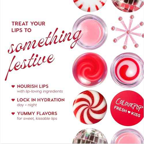 ColourPop Limited Edition Fresh Kiss Glossy Lip Balm - Hydrating Lip Care Enriched with Peptides, Hyaluronic Acid, Shea Butter & Vitamin E for an Ultra-Cushiony Formula - Candy Cane (0.49 oz)