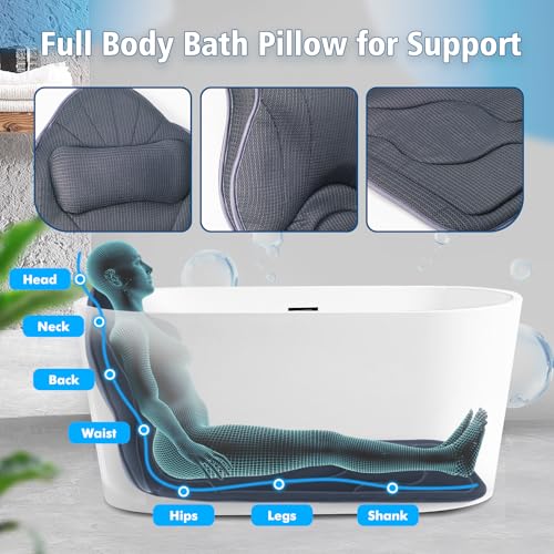 Full Body Bath Pillow for Tub-Extra Thick Bathtub Pillow with Head & Neck Support, Soft Tub Pillow for Comfort, Non-Slip Bath Cushion for Women, Men & Seniors, Luxury Bathroom Accessories