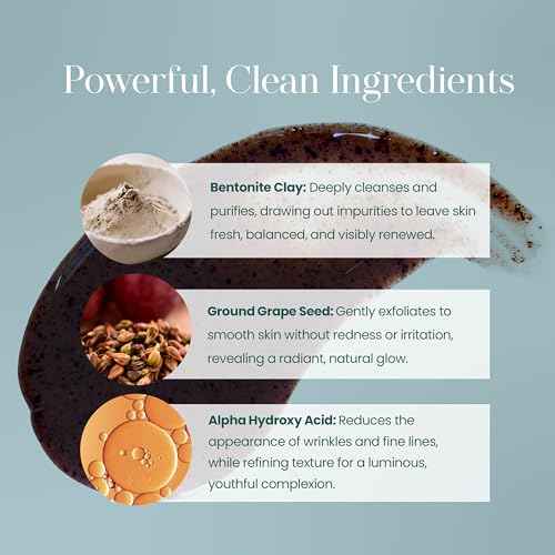 Hylunia Skincare Grape Seed Facial Scrub ? Gentle Exfoliating Face Scrub with Ground Grape Seed, Bentonite Clay, and Alpha Hydroxy Acid for smooth, glowing skin and refined pores, 5.1oz ?