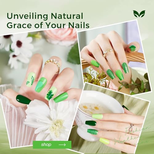Morovan Green Nail Polish Set - Quick-Dry Glitter Shades for Summer