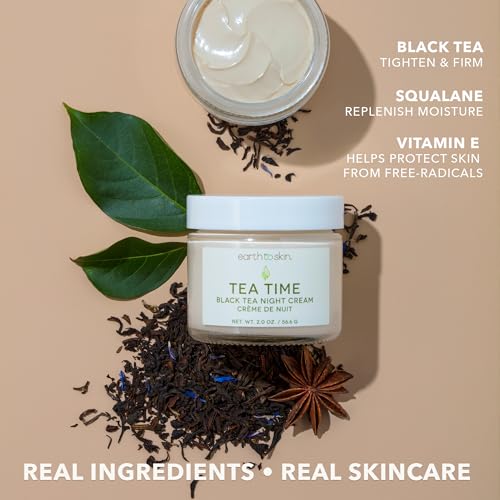 Earth To Skin Tea Time Black Tea Night Cream - Face Moisturizer with Edelweiss Extract, Glycerin and Squalane for Overnight Hydration, Antioxidant Benefits and Smooth, Healthy Looking Skin 2.0 fl oz