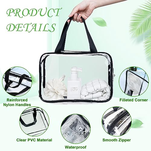 10 Pack 12 x 9 inch Large Clear Makeup Cosmetic Organizer Bag with Handle PVC Plastic Toiletry Pouches with Zipper Transparent Makeup Bag, Plastic Tote Bags for Beach, Traveling