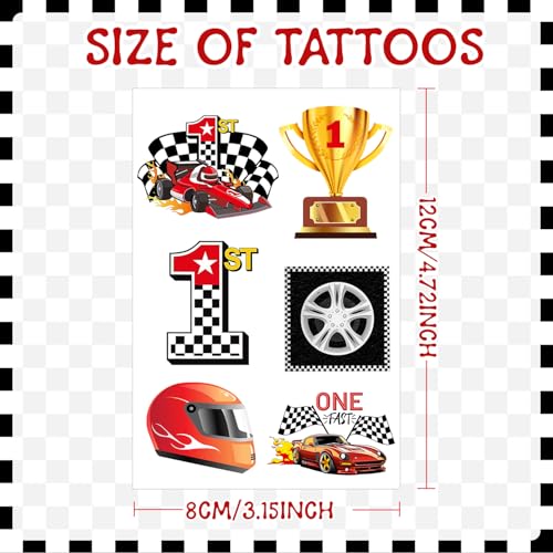 Fast One Temporary Tattoos Stickers, Race Car 1st Birthday Party Favors Decorations Supplies Gifts for Boys Girls Classroom Rewards