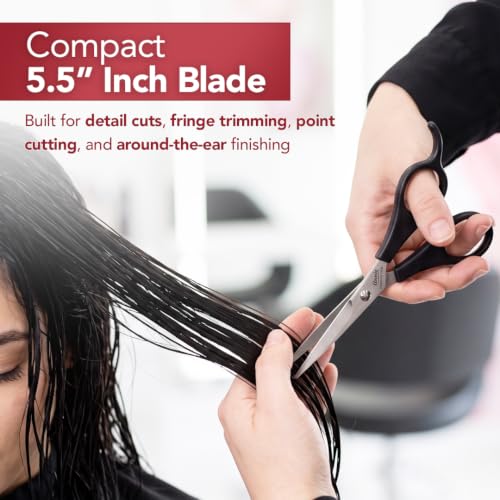 Professional 5.5 Inch Stainless Steel Hair Cutting Shears - Ergonomic Barber Scissors with Finger Rest - Silver (Pack of 1)