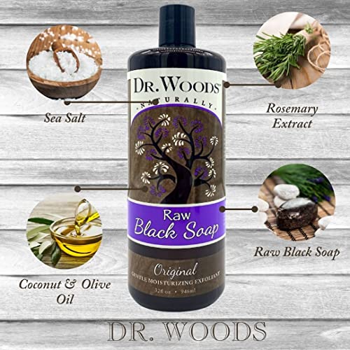 Dr. Woods Liquid Black Soap - Natural Exfoliating Cleanser, 32 Fl Oz (Pack of 3)