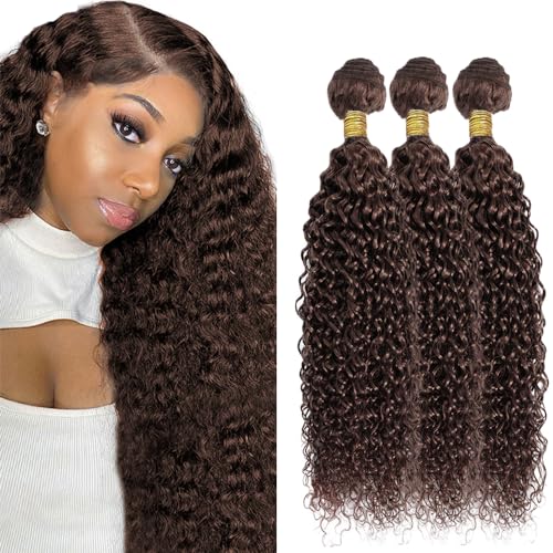 DiexrLamx 28-30 Inch Human Hair Bundles #4 Chocolate Brown Curly Wave 150g