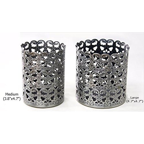 Heart Patterned Vintage Hairbrush Holder Antique Make up Brush Holder Makeup Vanity Organizer (Tin (Matt Gray), Large)