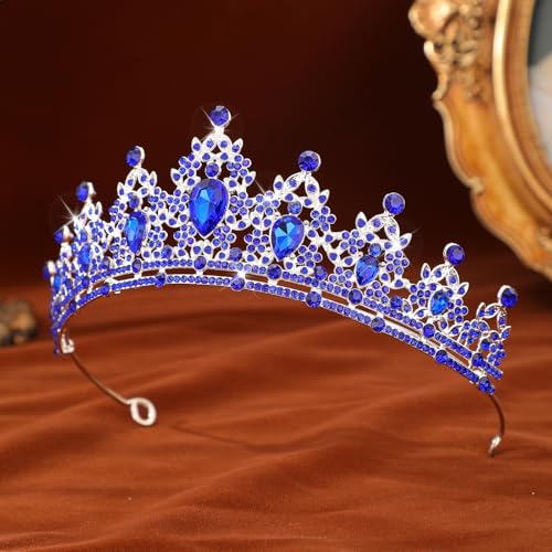 Blue Crystal Wedding Crown Tiara Rhinestone Headpiece
