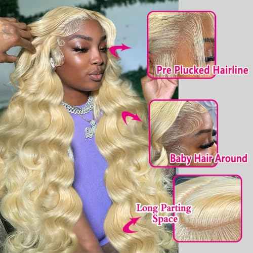 13x6 613 Lace Front Wig Human Hair 200% Density Blonde Wig Human Hair Body Wave HD Lace Frontal Wigs for Women Pre Plucked Blonde Wig 20 Inch