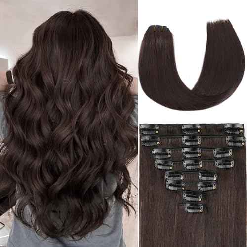 Dark Brown Clip in Hair Extensions Real Human Hair Invisible Seamless Remy Human Hair Clip in Extensions for Women 18 Inch 100g, 8pcs Per Set with Double Weft