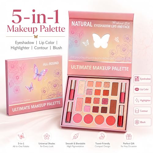 All In One Makeup Palette Kit - Eyeshadow, Blush, Highlighter & Lipstick