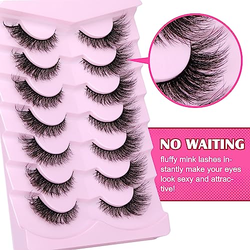Lashes Natural Look Cat Eye False Eyelashes Wispy Fox Eye Lashes Wispy 15mm 6D Volume Strip Fake Eyelash Extension Look by PHKERATA, 7 Pairs Pack