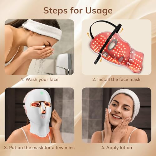 ONLUKY Cordless Red Light Therapy Mask for Face - Rechargeable LED