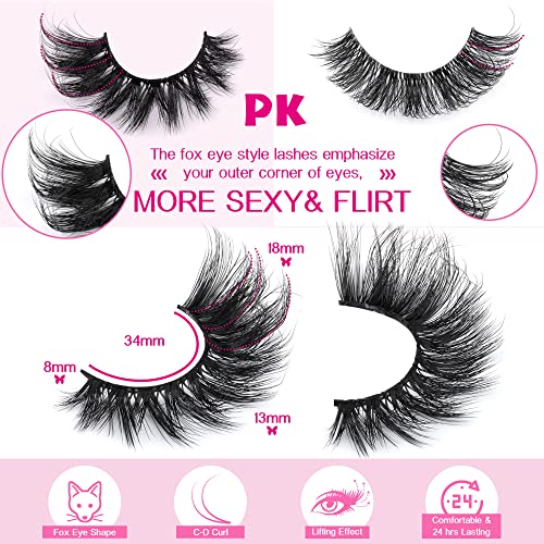 JIMIRE Faux Mink Cat Eye Lashes - 17MM Fluffy Fox Eye (7 Pairs)