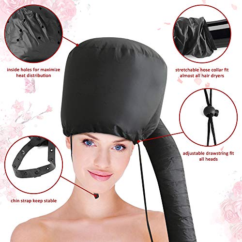 Hair Dryer Bonnet Attachment with Chin Strap & Hose