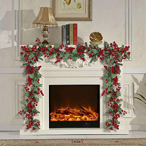 U'Artlines Total 11Ft Christmas Garland 2PCS Artificial Holiday Hanging Garlands Christmas Vine with Red Berries for Stairs Wall Fireplace Mantel Indoor Outdoor Decor (2pcs Red Berries Garland)