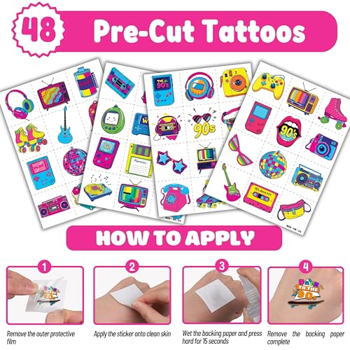 72PCS 80s 90s Party Set - Temporary Tattoos & Slap Bracelets