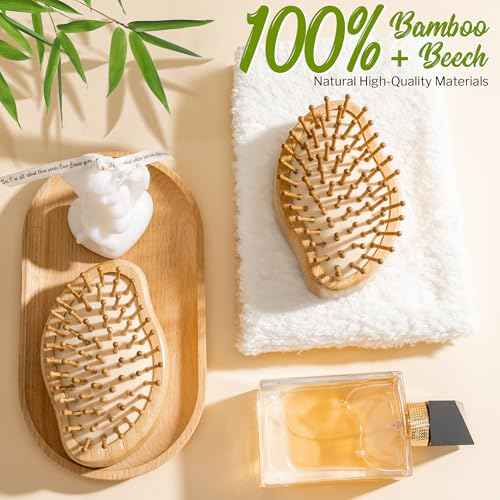 Bamboo Hair Brush for Hair Growth, Natural Bamboo Bristles Detangling Brush for Massaging Scalp, Small Wooden Hair Brush for Women Men and Kids (No Handle)