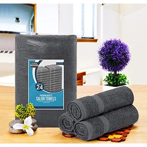 Utopia Towels, Salon Towel, Pack of 24, Not Bleach Proof, 16 by 27 Inches, Highly Absorbent Cotton Towels for Hand, Gym, Beauty, Spa, and Home Hair Care, Grey