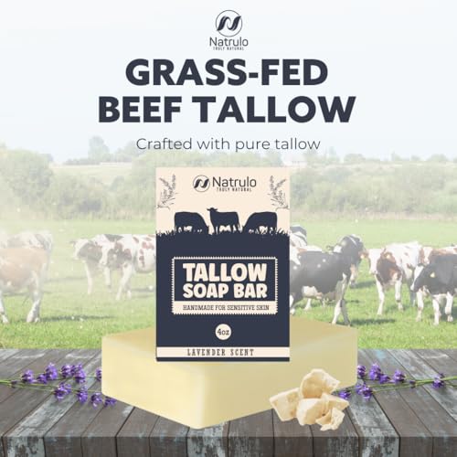 Beef Tallow Soap Bar ? All Natural Grass Fed Tallow Soap Lavender ? Moisturizing Face & Body Wash Great for Eczema, Dry, Itchy, Sensitive Skin ? Handcrafted Bath Soap for Adults, Kids, Made in USA