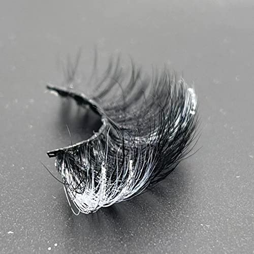Black and White False Eyelashes with Silver Glitter,1 Pair Black Lash Strip with Color Silver Highlight Sparkly, Cruelty-Free Faux Mink for Women Makeup