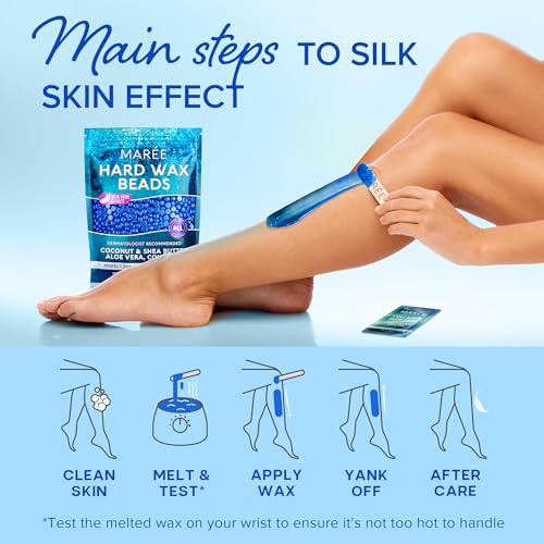 MAREE Hard Wax Beads - Hair Removal Kit with Marine Collagen Shea Butter & Aloe Vera - Body & Bikini - For Sensitive Skin - 450G (Pack of 2)