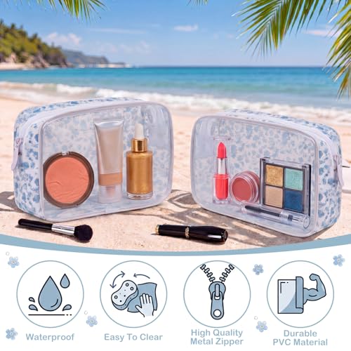 9 Pcs Blue Floral Makeup Bag Set - Waterproof Travel Cosmetic Organizer