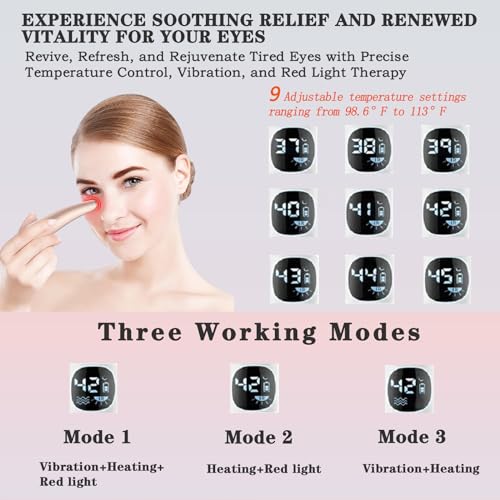 Eye Lift Wand, 3 in 1 Vibrating 98¡ÆF to 113¡ÆF LCD Eye Massager for Dry Eyes, Dark Circles and Puffiness, Face & Neck Lifting Tool for Fine Lines and Wrinkles, Rose Gold