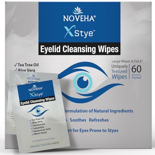 NOVEHA Stye Relief Eyelid Wipes 60 Pack - Tea Tree Oil
