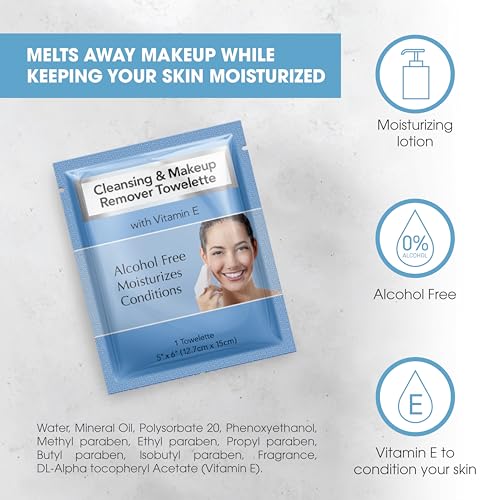 Diamond Wipes Makeup Remover Face Wipes with Vitamin E - 50 Count, Light Blue