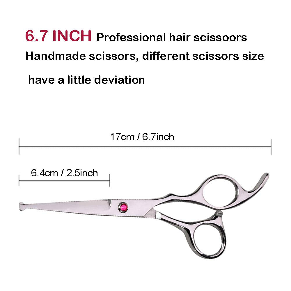 Hair Cutting Scissors Set Professional Kids/Women/Men 6.5 inch Saftey Round Head Hair Cut Scissors Kit with Cutting Scissors Thinning Scissors Hairdressing Shears Set for Barber Salon （red）