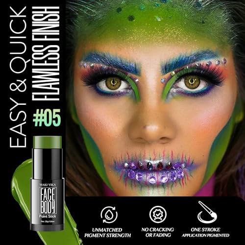 Green Face Body Paint Stick, Eye Black Sticks for Sports, Non Toxic SFX Makeup For Ghost Skeleton Halloween Costume Cosplay (Green)