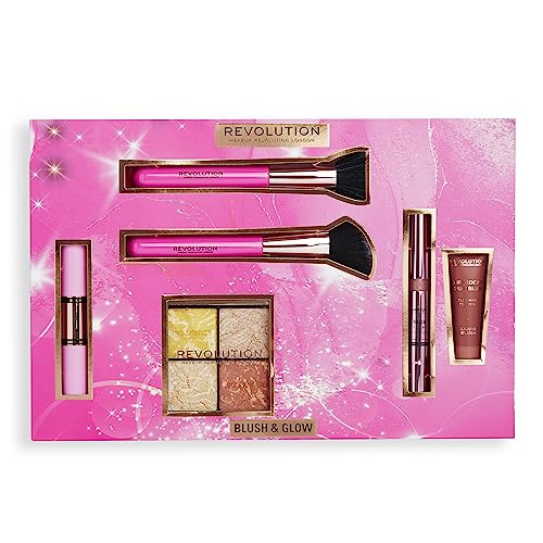 Makeup Revolution Blush & Glow Highlight Makeup Gift Set, 6-Piece with Eyeshadows & Brushes