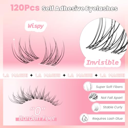 LA MAESII 120Pcs Clear Band Cluster Lashes 10-14mm Natural