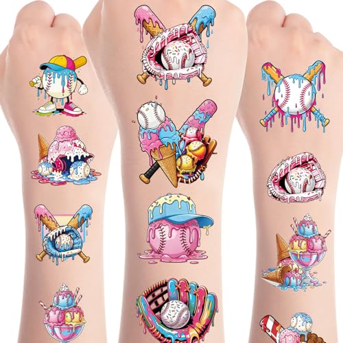 Ice Cream Baseball Temporary Tattoos - 8 Sheets 200+ Designs