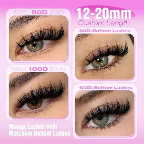 Manga Lash Clusters Kit Fairy Eyelash Clusters with Spikes Wispy Lash Extension Kit D Curve Cluster Eyelash Extensions 12-20mm Eyelash Extension Kit with Bottom Lashes by Lanflower
