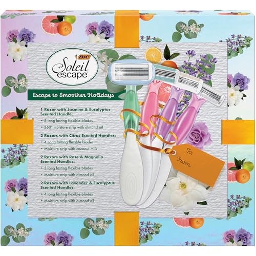 BIC Soleil Escape Women's Disposable Razors Variety Holiday Gift Set, Scented Razor Handles, 7 Razors, Self Care Gifts for Women