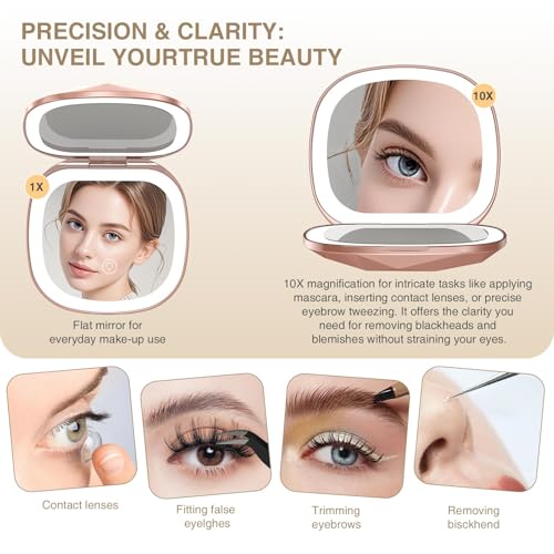 10X Magnifying Travel Makeup Mirror with LED Light