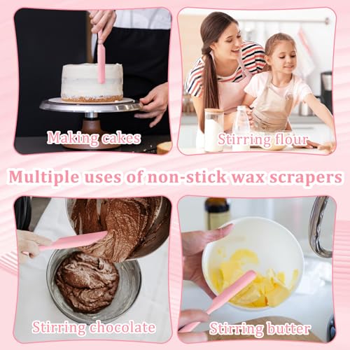 6Pcs Silicone Wax Applicator Non-Stick Wax Spatulas Set Hair Removal Sticks Applicator Reusable Hard Waxs Scraper for Home Salon Body Use (Pink)