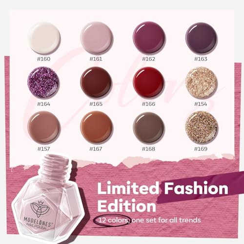 modelones Fall Nail Polish Set - 12 Colors Mellow Charm, Quick Dry, Long-Lasting