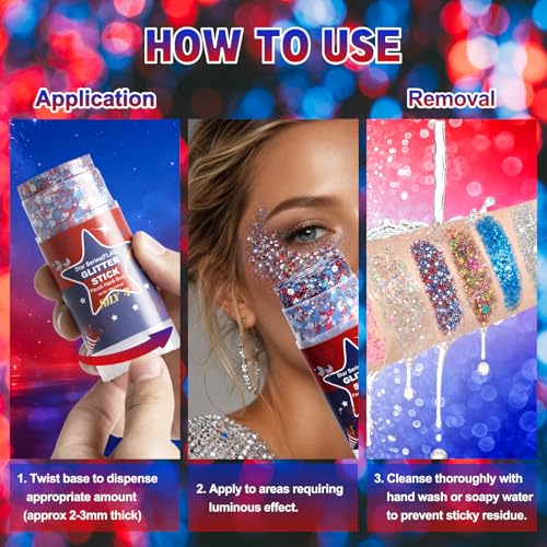 Patriotic Glitter Stick – Waterproof Red White Blue Shimmer