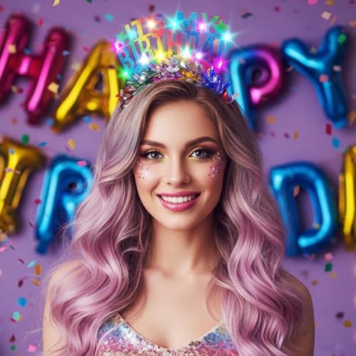Glow-in-the-Dark Happy Birthday Headband for Women