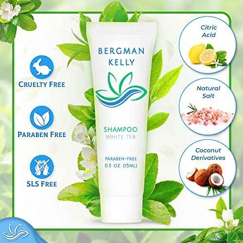 BERGMAN KELLY Round Hotel Soap Bars, Shampoo & Conditioner 3-Piece Set (0.5 oz each, 150 pc, White Tea), Delight Your Guests with Revitalizing & Refreshing Mini Travel Toiletries & Bulk Amenities