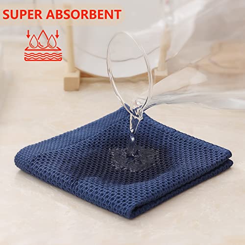 Kitinjoy 100% Cotton Kitchen Dish Cloths, 6 Pack Waffle Weave Ultra Soft Absorbent Dish Towels for Drying Dishes Quick Drying Kitchen Towels Dish Rags, 12 X 12 Inches, Navy Blue