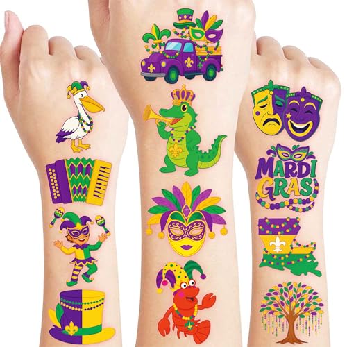 96 Mardi Gras Temporary Tattoos for Kids & Adults